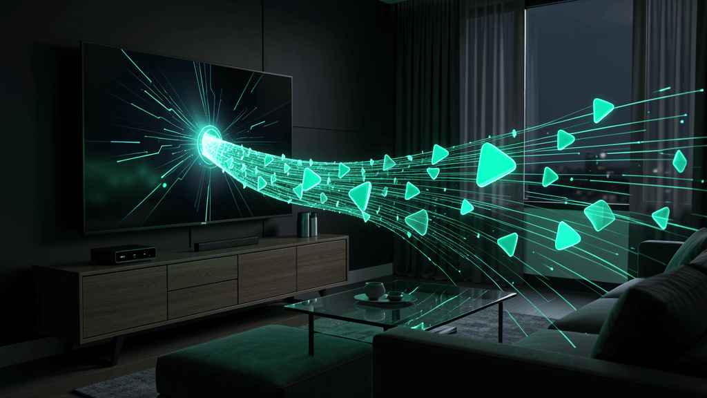 Editorial illustration showing a TV streaming through a secure VPN tunnel