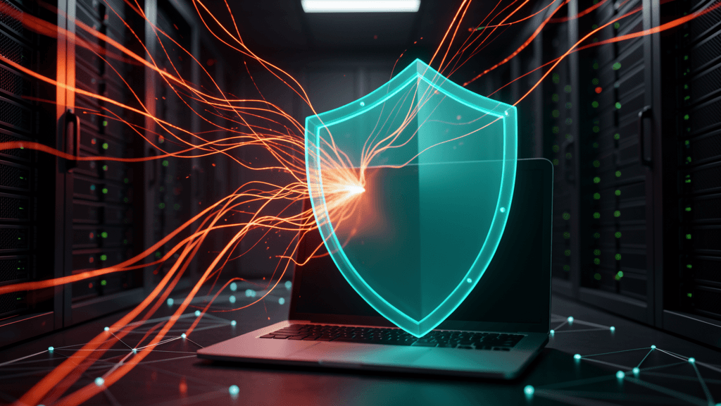 Editorial illustration showing a shield and data risk for free VPN services