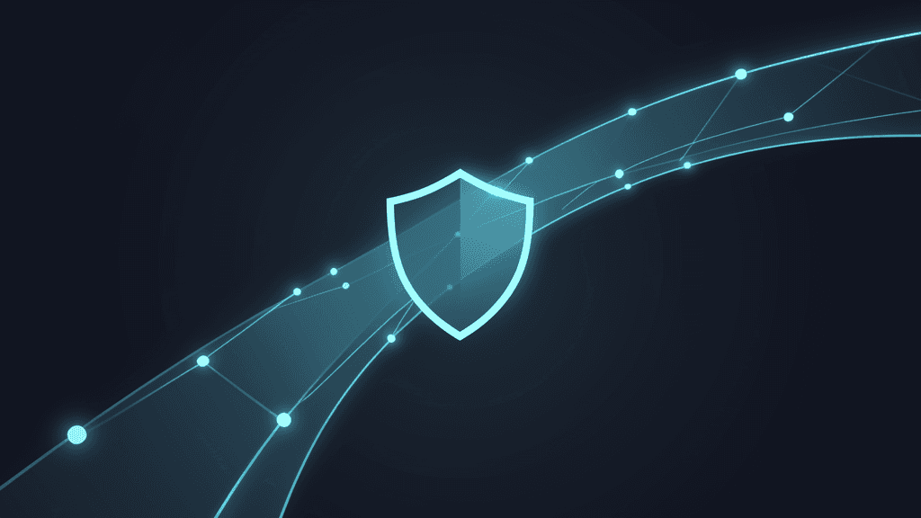 Abstract encrypted network path and shield artwork for how VPNs work