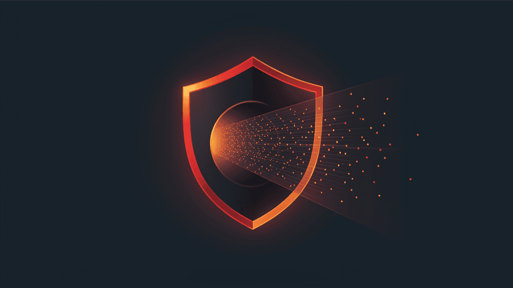 Abstract shield and data filtering artwork for a free VPN safety guide