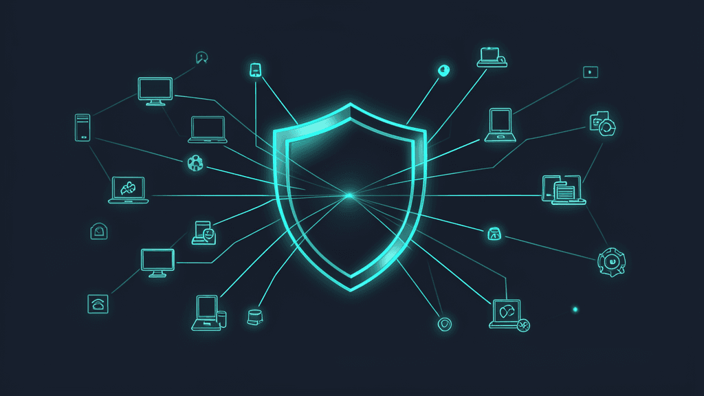 Abstract secure device network artwork for the Surfshark review